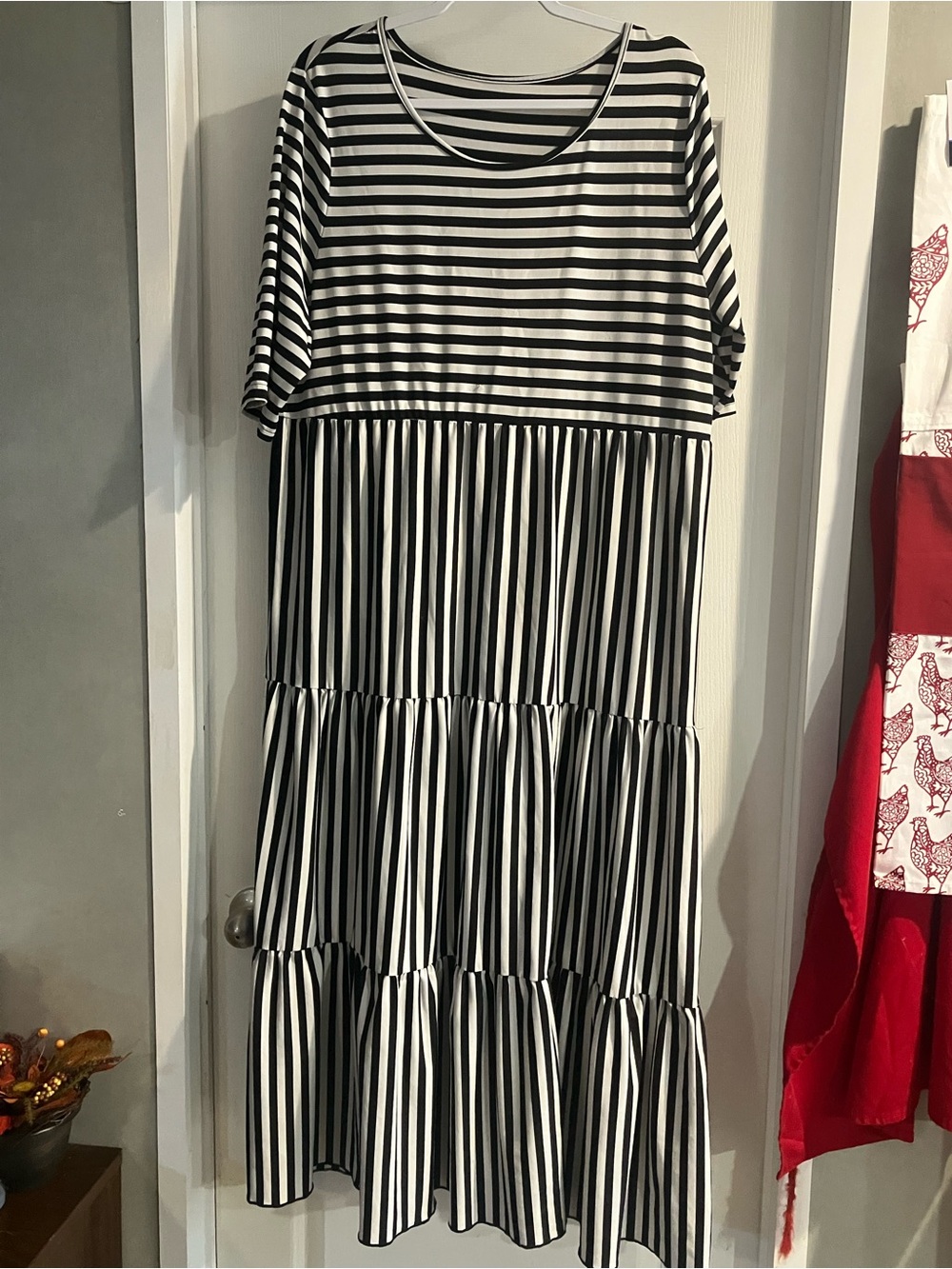 SHEIN 3X Black & White Striped Tiered Maxi Dress with Mixed Stripe Pattern